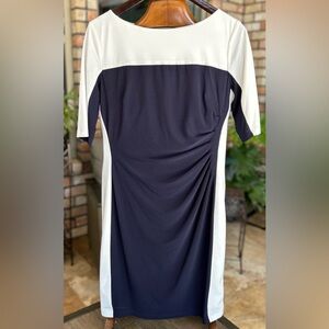 Chaps Elegant Navy and White Dress, Size L